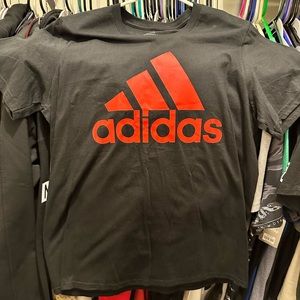 Large black Adidas shirt red lettering